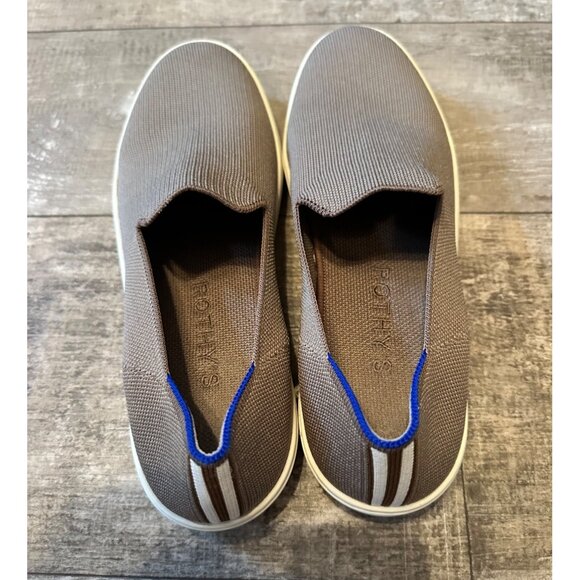 Rothys Slip On Sneakers Loafer Womens Size 11 Brown Knit Upper Blue Accent Strip - Picture 4 of 10